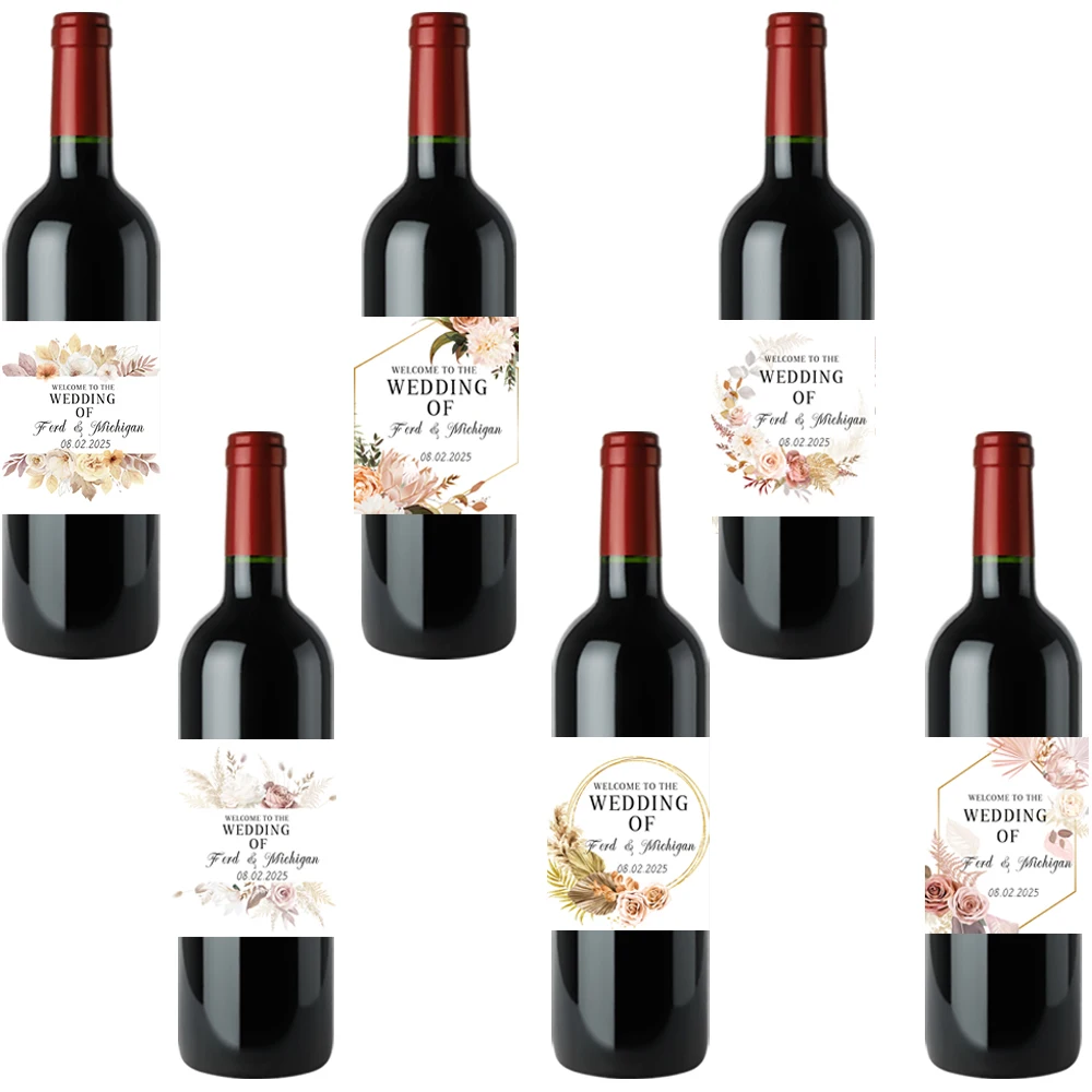 Picture 3: 6pcs Personalized Wine Bottle Labels Custom Fall in Love Autumn Themed Wine Bottle Labels Wedding Party Wine Bottle Decorations