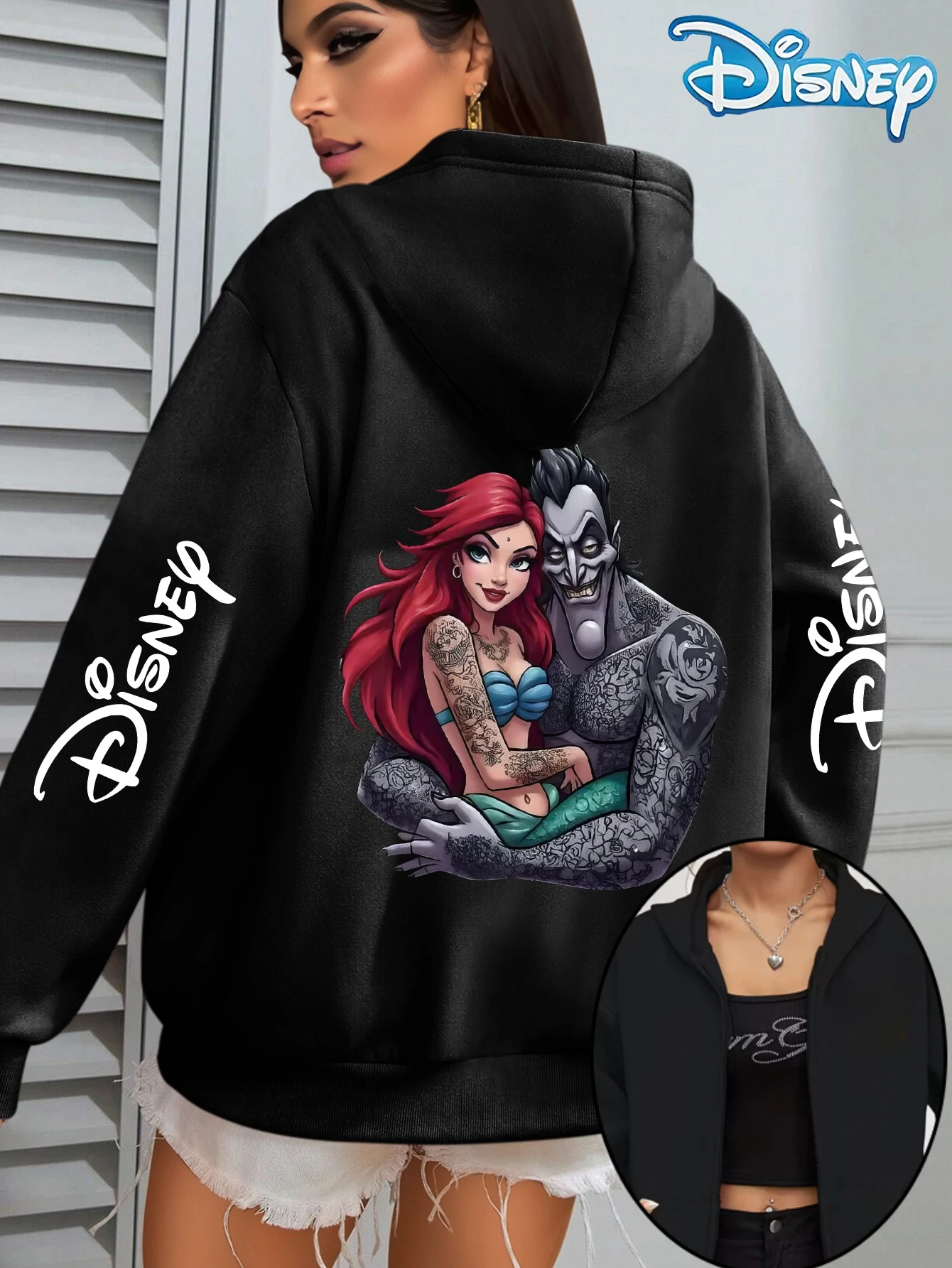 ديزني ارييل الوشم Ursula سستة هوديس بلوزة من الصوف سترة المرأة الرجال القطن الخريف بلوفر شتوي معاطف كبيرة الحجم القمم