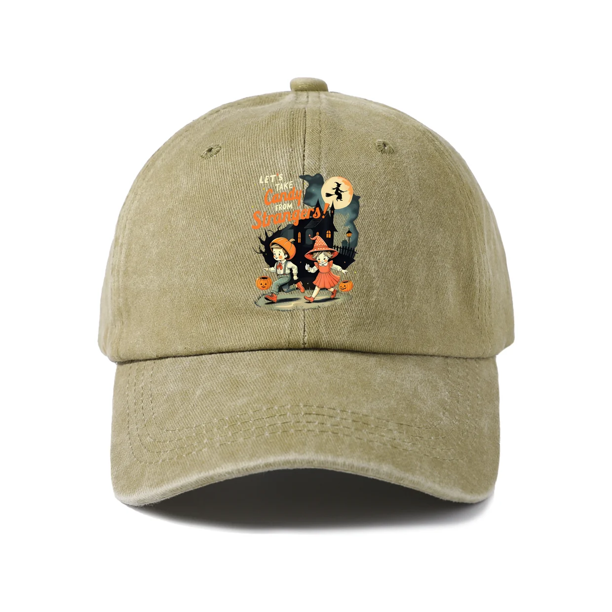 Vintage Washed Baseball Cap with Let'S Candy From Strangers! Graphic, Adjustable Unisex Dad Hat, Streetwear Gift