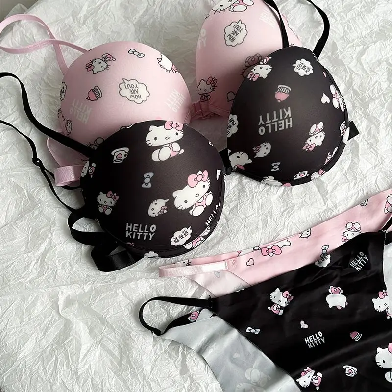 Kawaii Sanrio Hello Kitty Anime Front Button Sweetheart Underwear Set Cute Cartoon KTcat Sexy Bra Underpants Girls Gifts