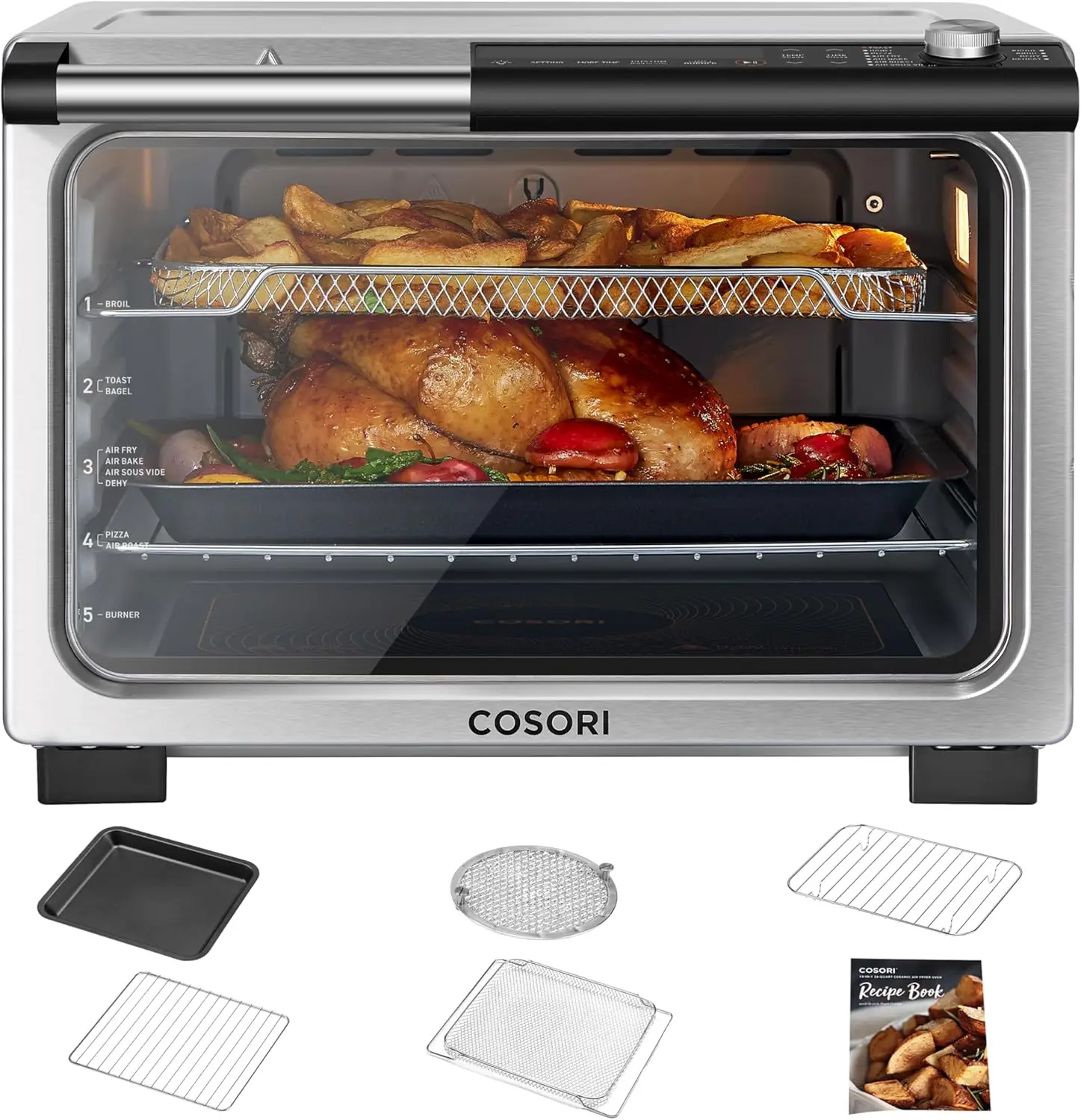 

11-in-1 Ceramic Air Fryer Toaster Oven Combo, Flat-Sealed Heating Elements for Easy Cleanup, Innovative Burner Function