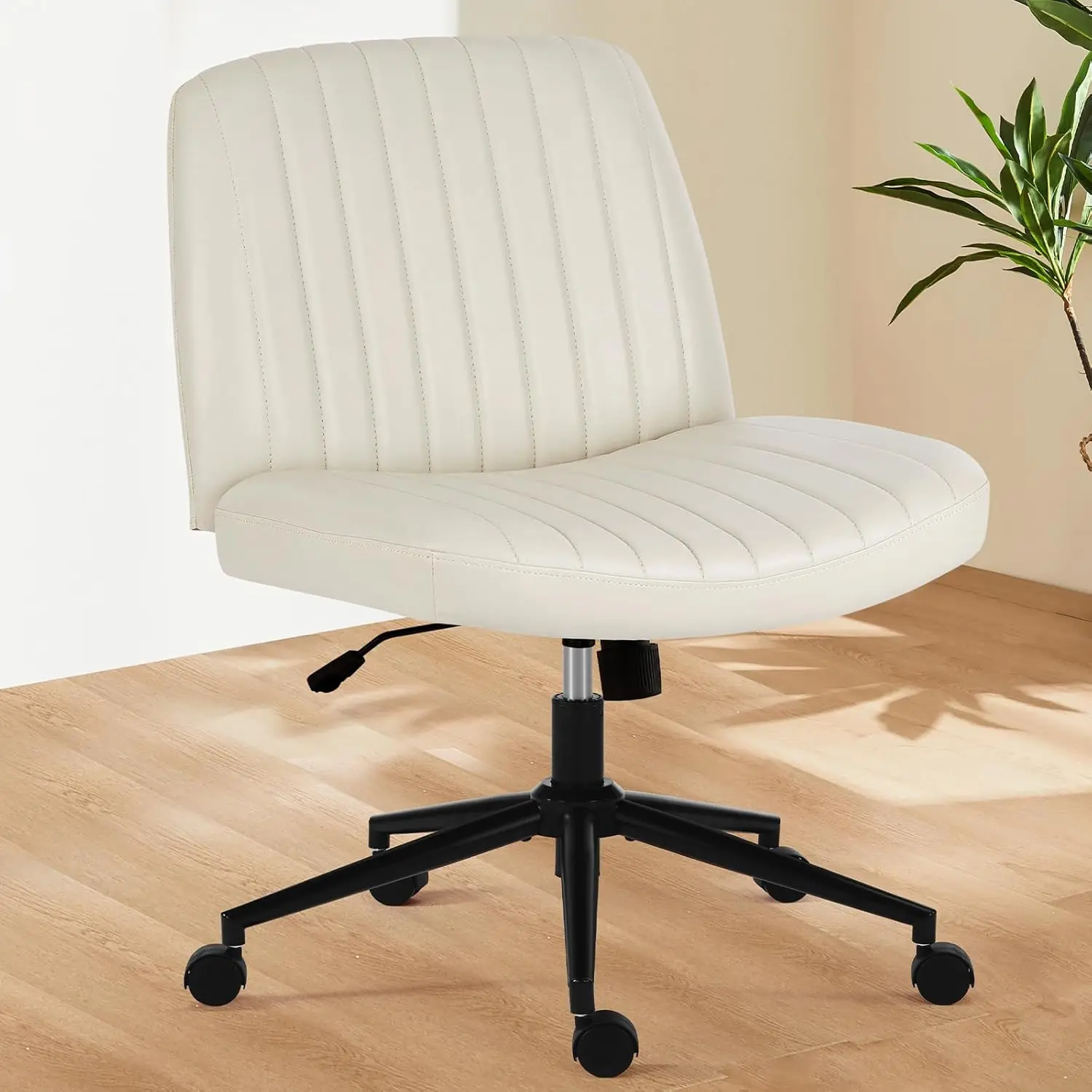 Criss Cross Office Chair with Wheels, Wide Armless Home Office Desk Chair with Dual-Purpose Base, Swivel