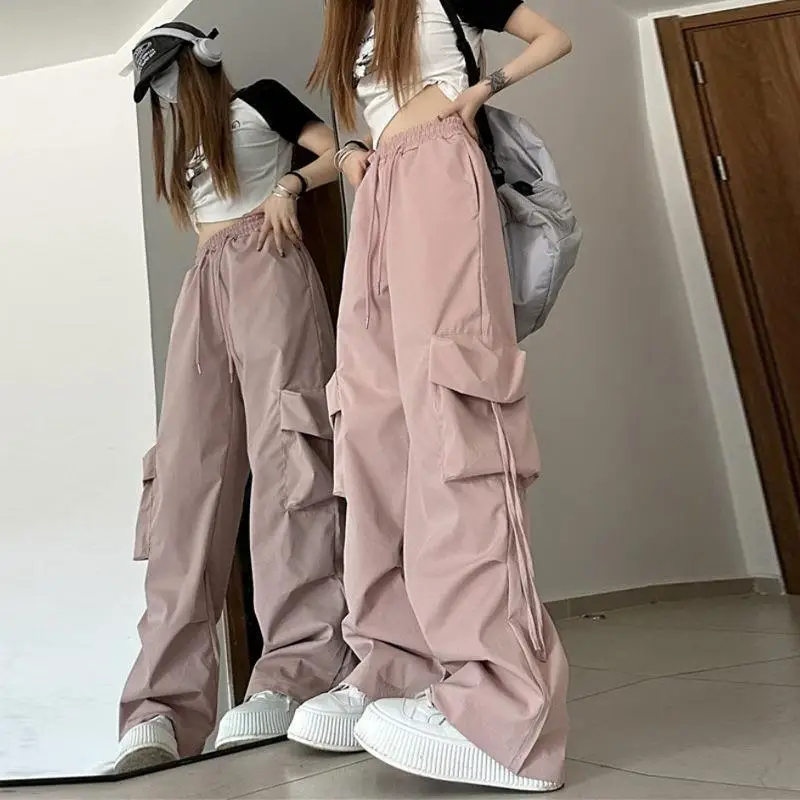 

American Style Quick Drying Work Pants For Women In Summer, High Waisted Straight Wide Leg Straps, Loose Casual Floor Length