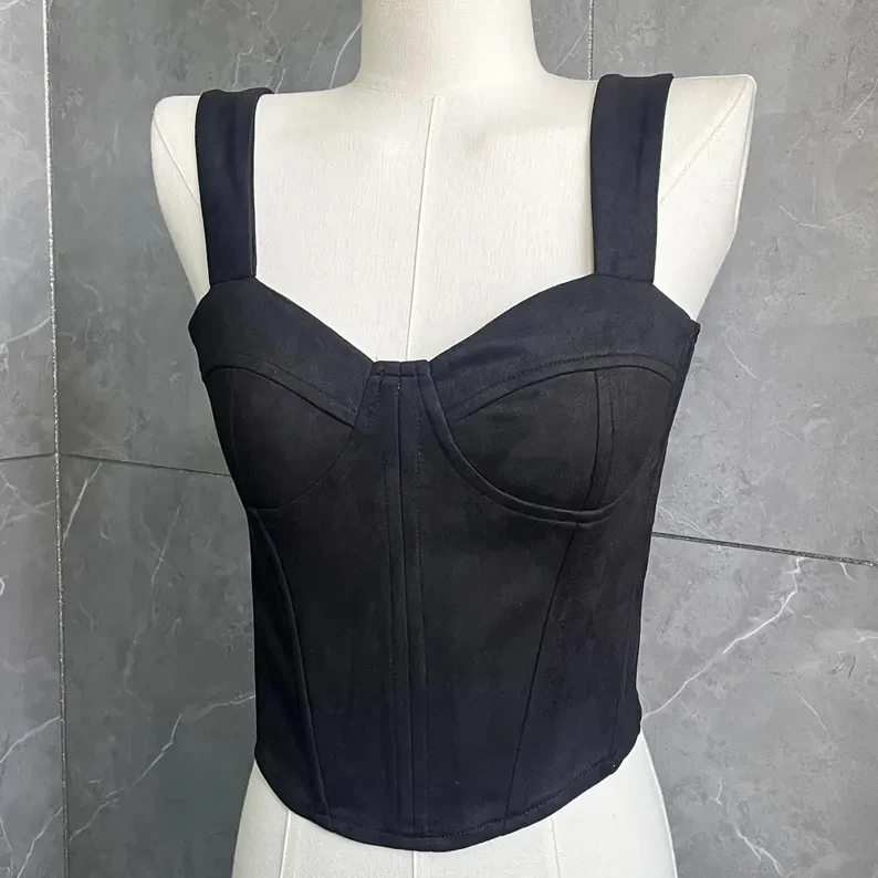 Black Luxury Corsets - French Hottie Herringbone Top, Renaissance Corset, Princess Crop Top, Herringbone Waist Tank Top