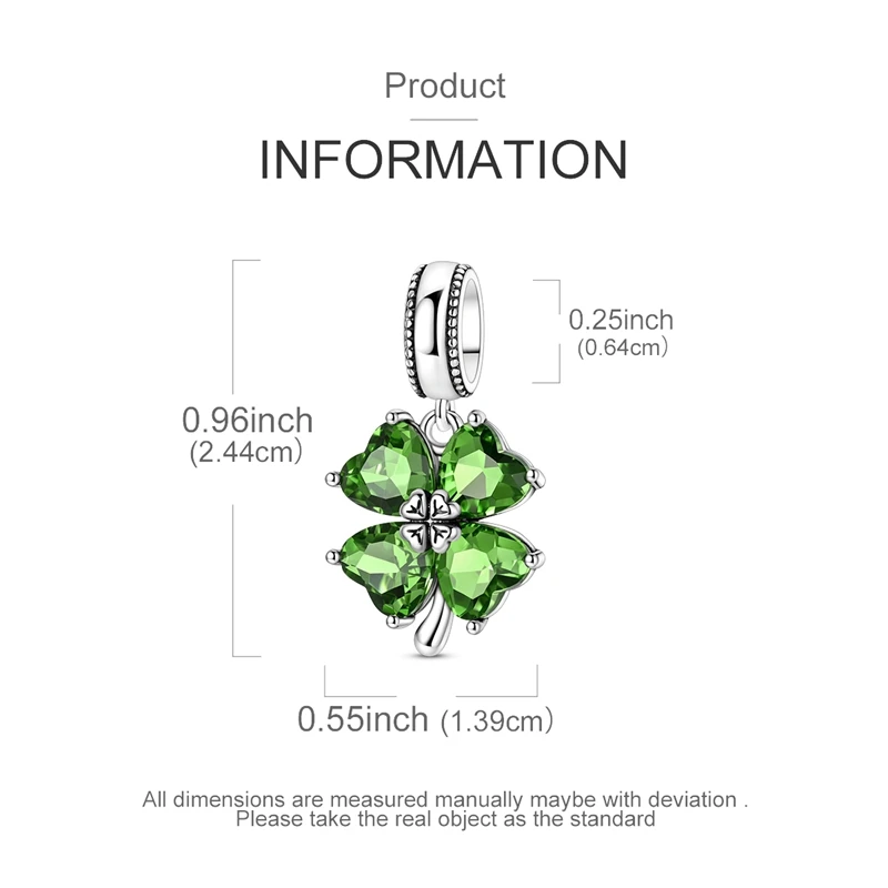 925 Sterling Silber Charms Perle CZ Zirkon Glänzendes Vierblättriges Kleeblatt Anhänger DIY Schmuck Geschenk für Frauen
