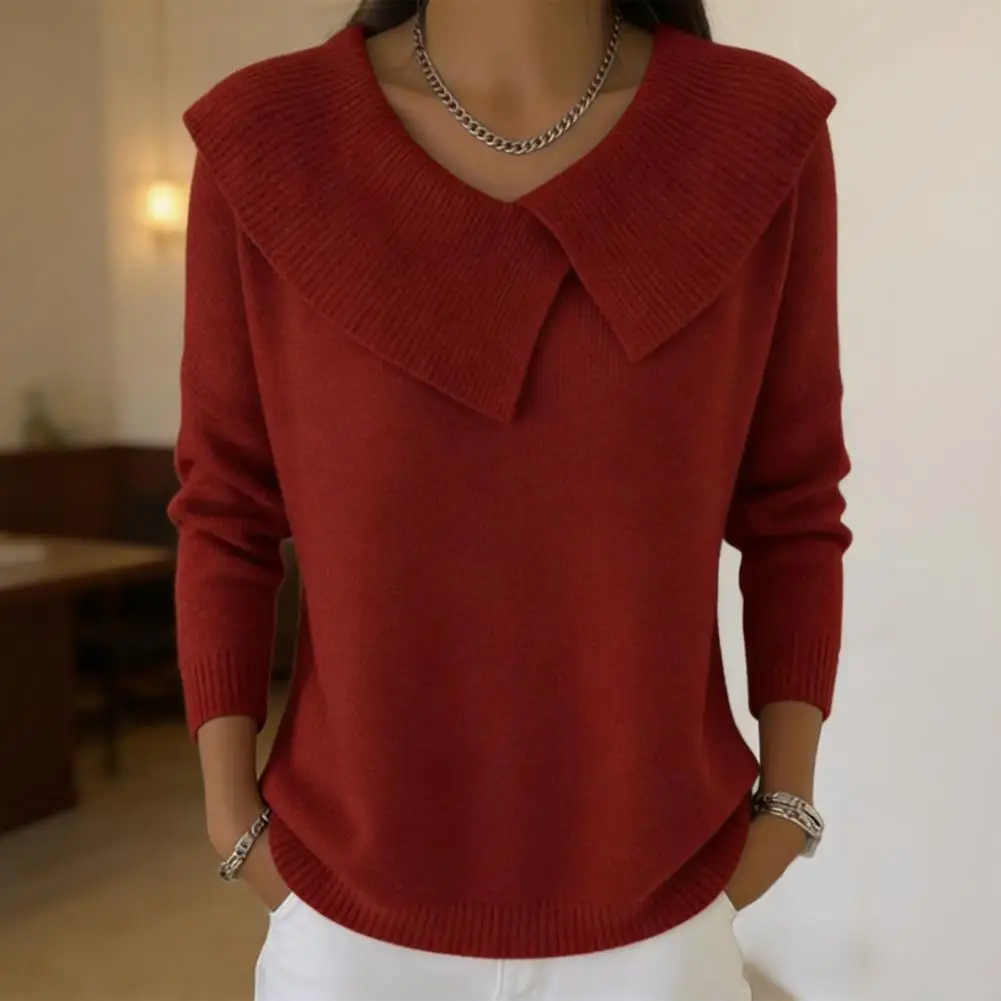 Women Autumn Winter Pullover Sweater New Solid Color Stacked Collar Long Sleeve Comfortable Female Casual Pullover Knitwear