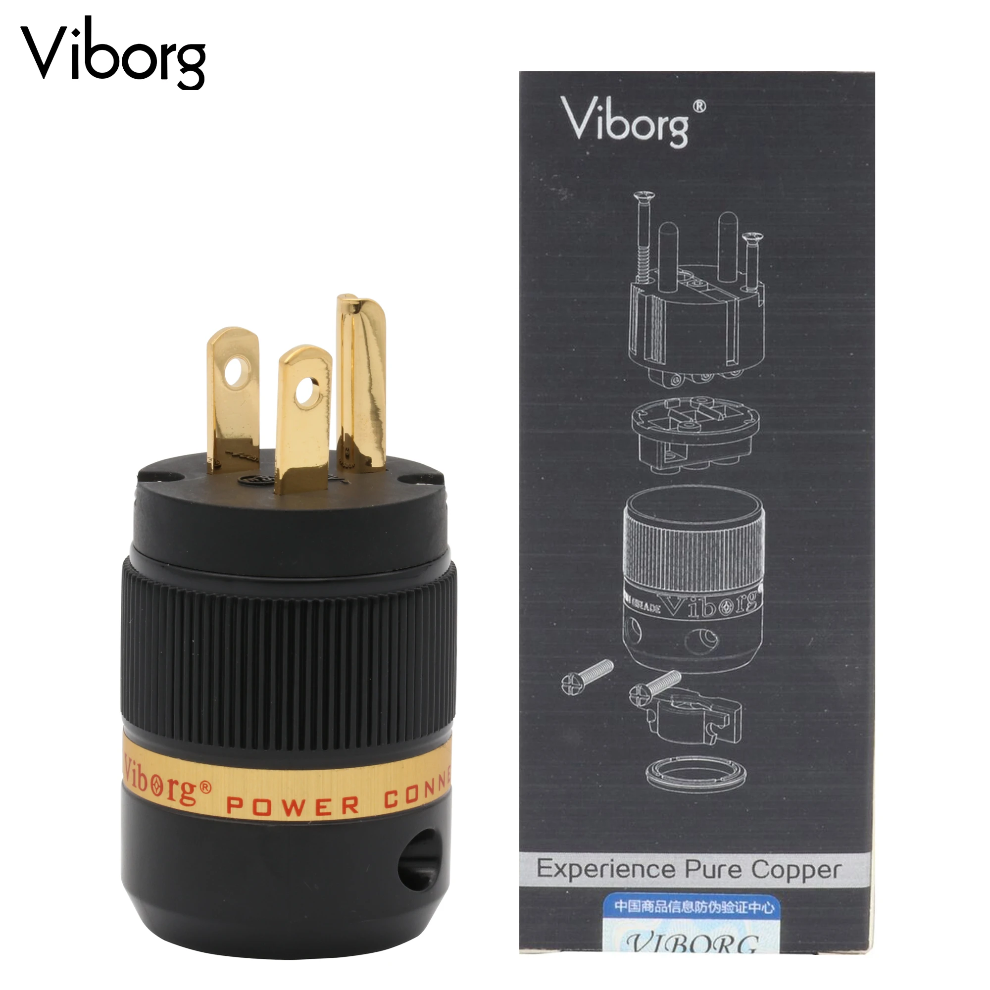 1pc Viborg VM501G Pure Copper Gold Plated US AC Male Power Plug Teminal Connector for Audio DIY Mains Power Cable Wire