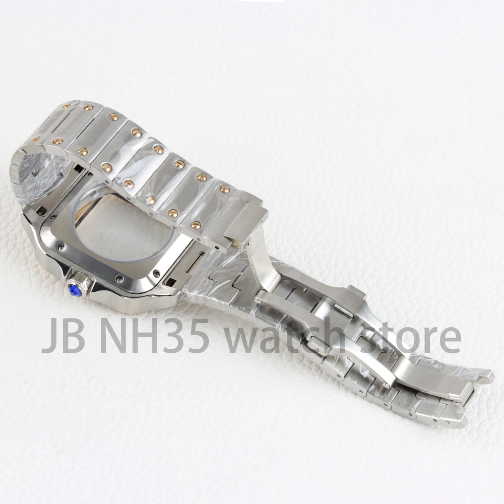 Silver/Gold 38mm Watch Case 21mm Strap 316L Stainless Steel Watchband Waterproof for Santos 27mmDial NH35 NH36 NH38 Movement