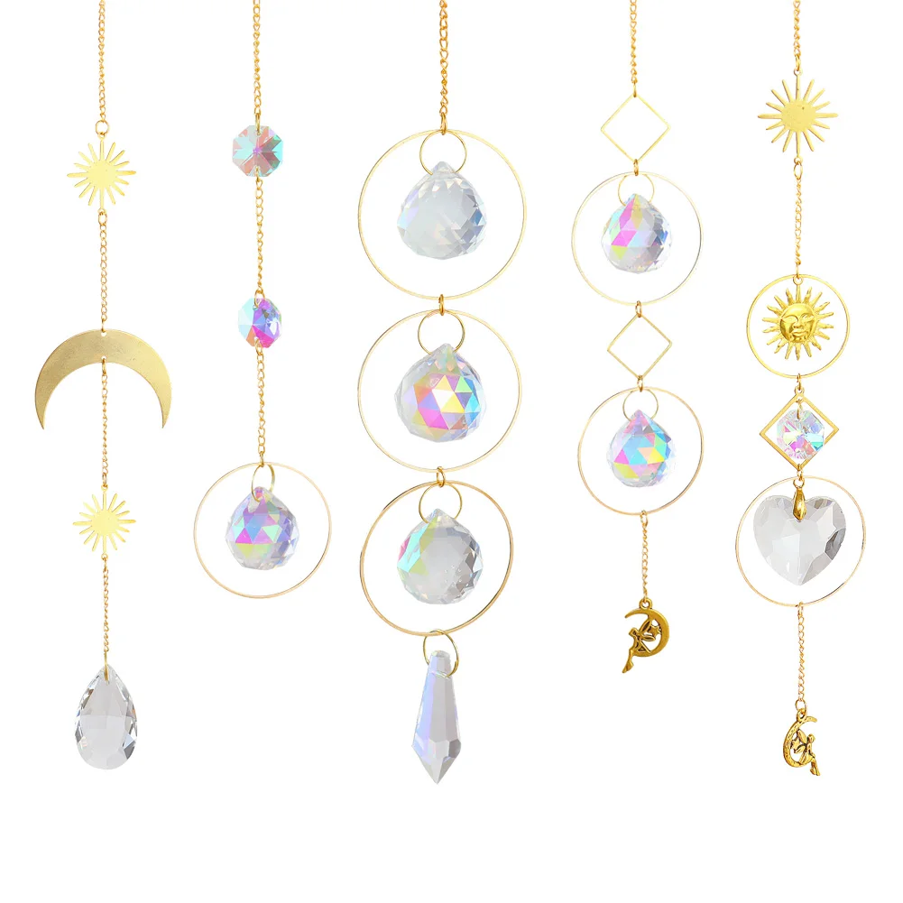 1/5pcs Hanging Moon Sun Heart Ball Light Catcher Crystal Outdoor Wall Wind Chime