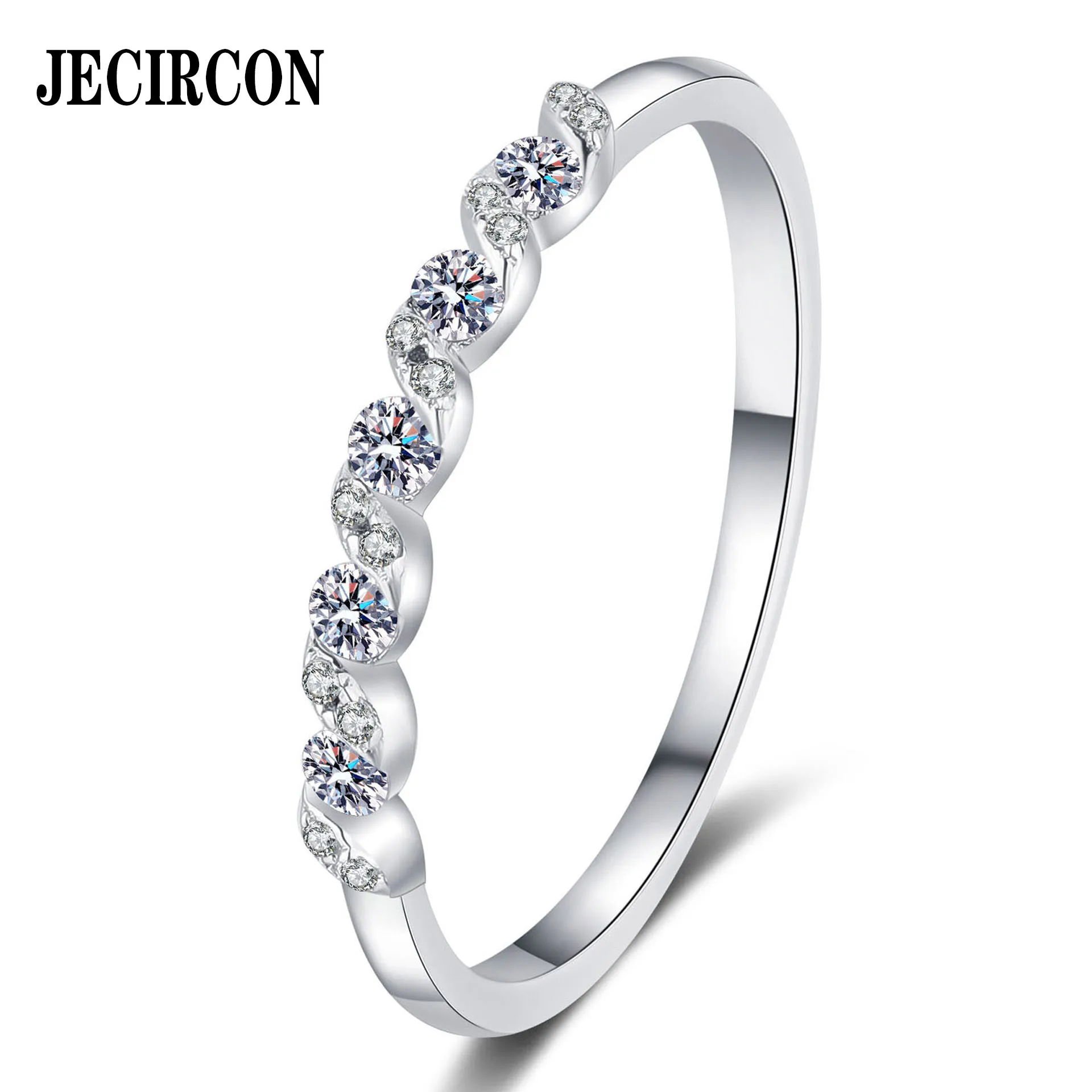 JECIRCON 925 Sterling Silver Ring for Women 0.198ct Moissanite Water Ripple Ring Plated PT950 Gold Simple Hand Jewelry Wholesale