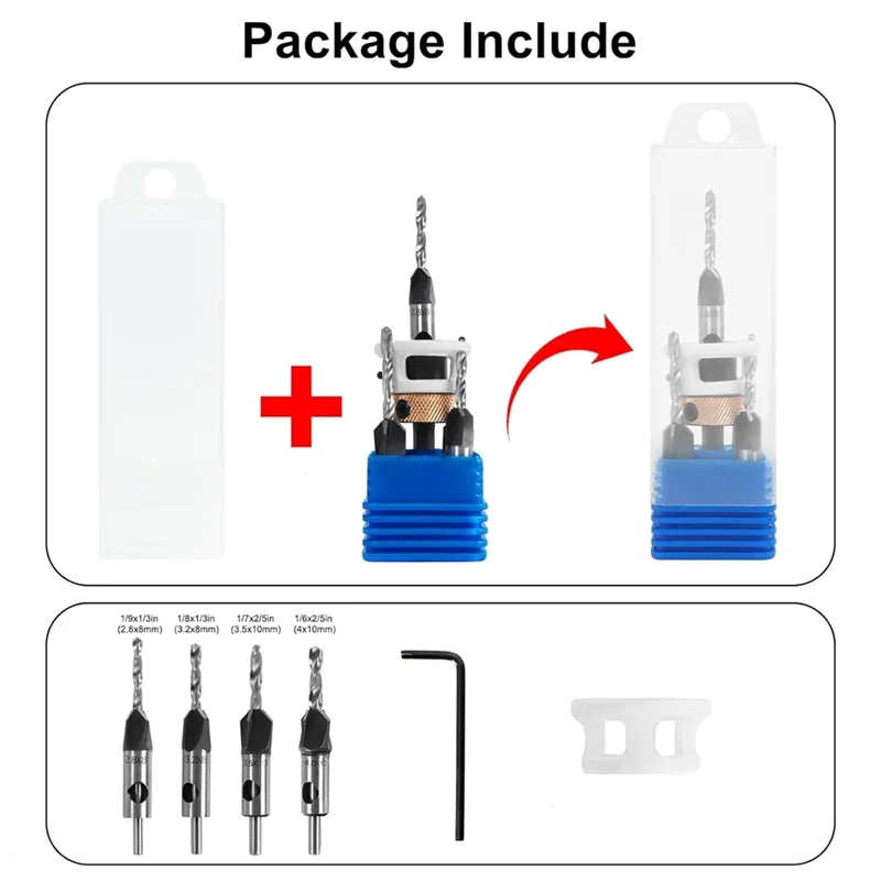 

ABZY-4PCS Countersink Drill Bit Set With Low Friction Depth Stop & Replaceable HSS M2 Drill Bit, Counter Sink Drill Bit