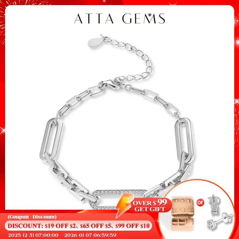

ATTAGEMS S925 Sterling Silver Moissanite Bracelet Yellow Gold Plated Bracelets for Women Adjustable 16+5cm High Quality Jewelry