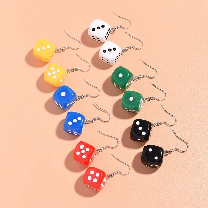 Earring For Women Resin Handmade Cartoon 6 Colors 3D Dice Drop Earrings Funny Girl Jewelry Gift Dropshipping