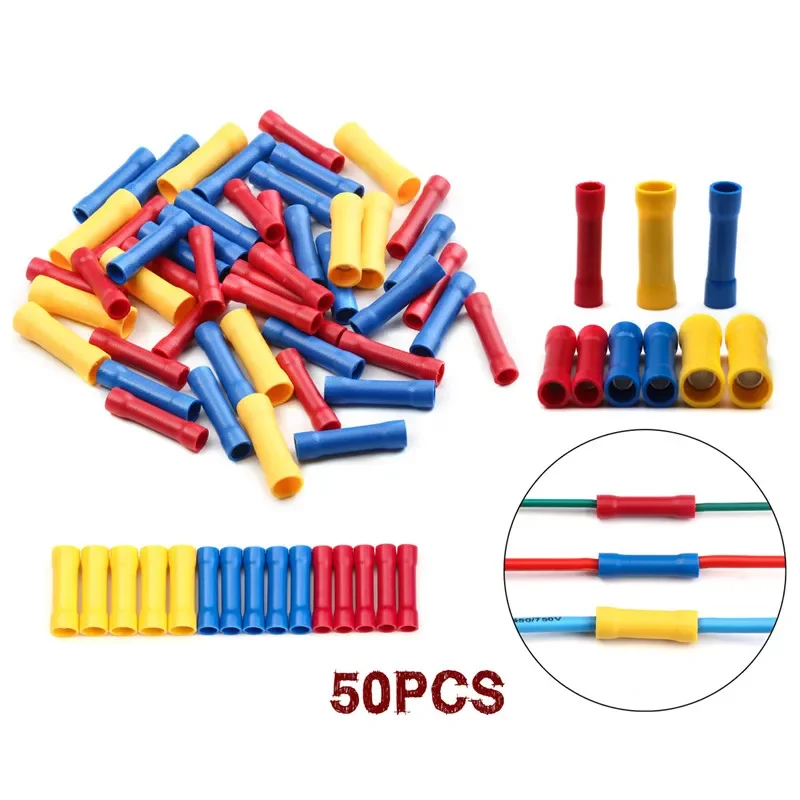 

10/50/100pcs BV1.25 BV2.5 BV5.5 Insulated Crimp Terminals Electrical Wire Cable Crimping Terminal Connector Set Assortment Kit