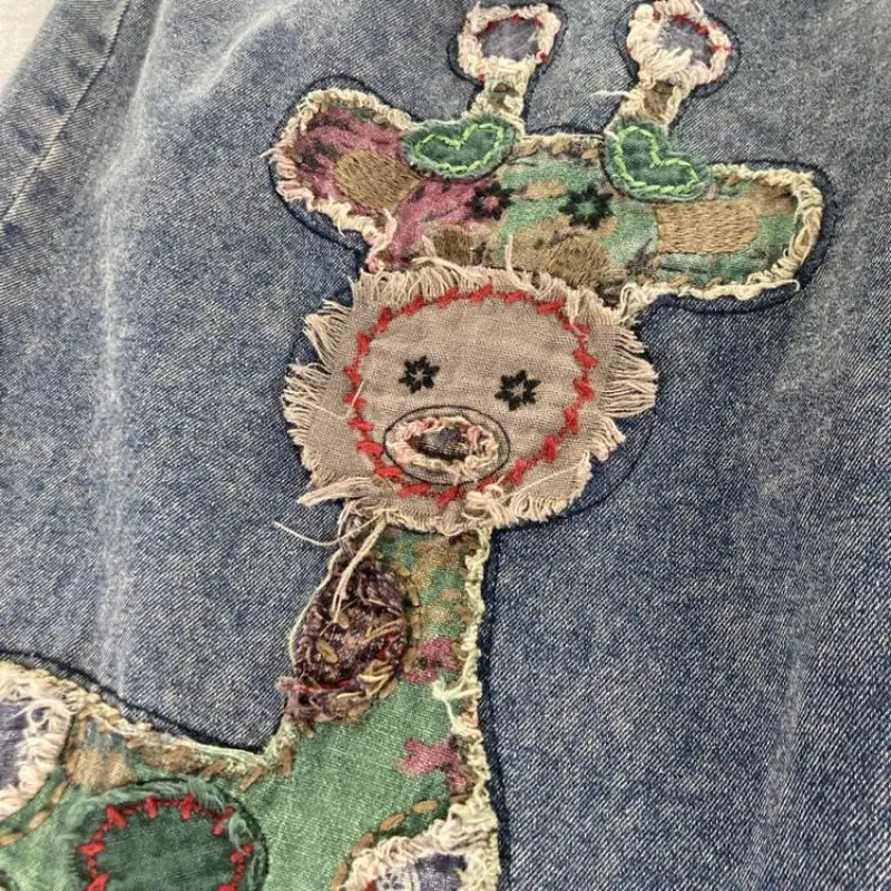 جديد وصول الصيف الفنون نمط المرأة مرونة الخصر القطن الدنيم العجل طول السراويل الكرتون نمط فضفاض خمر الحريم الجينز MT5