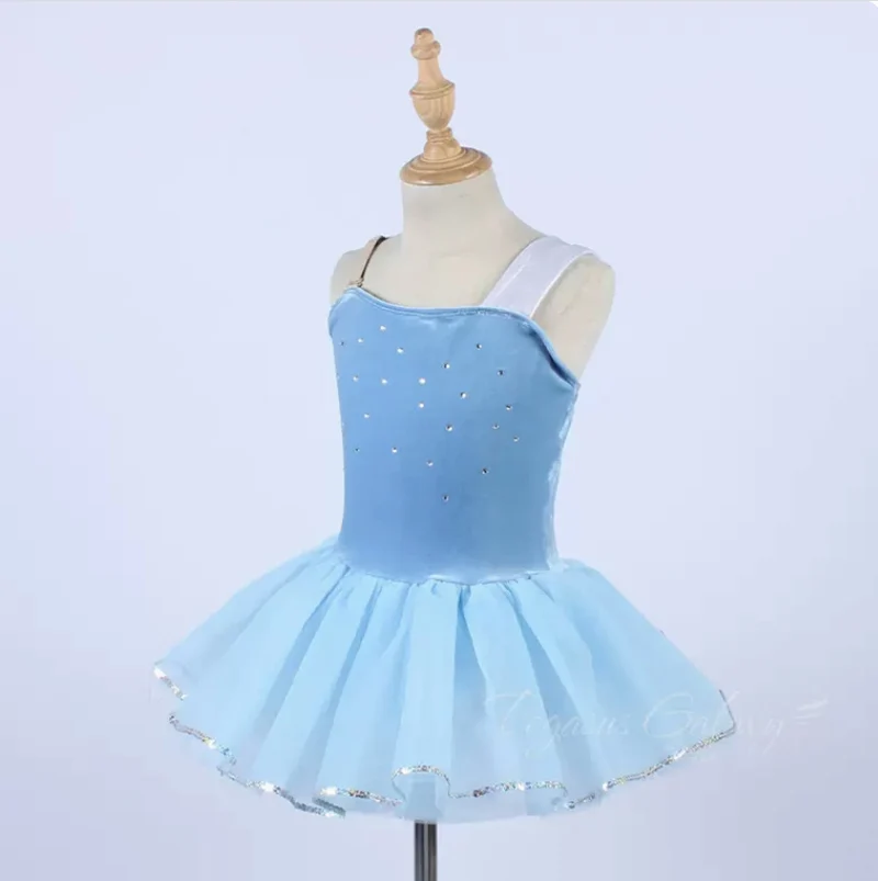 

Girls Professional Ballet Dance Skirt Blue Pure Cute Sleeveless Swan Ballet TuTu Dress Children Group Show Senior Ballet Skirt