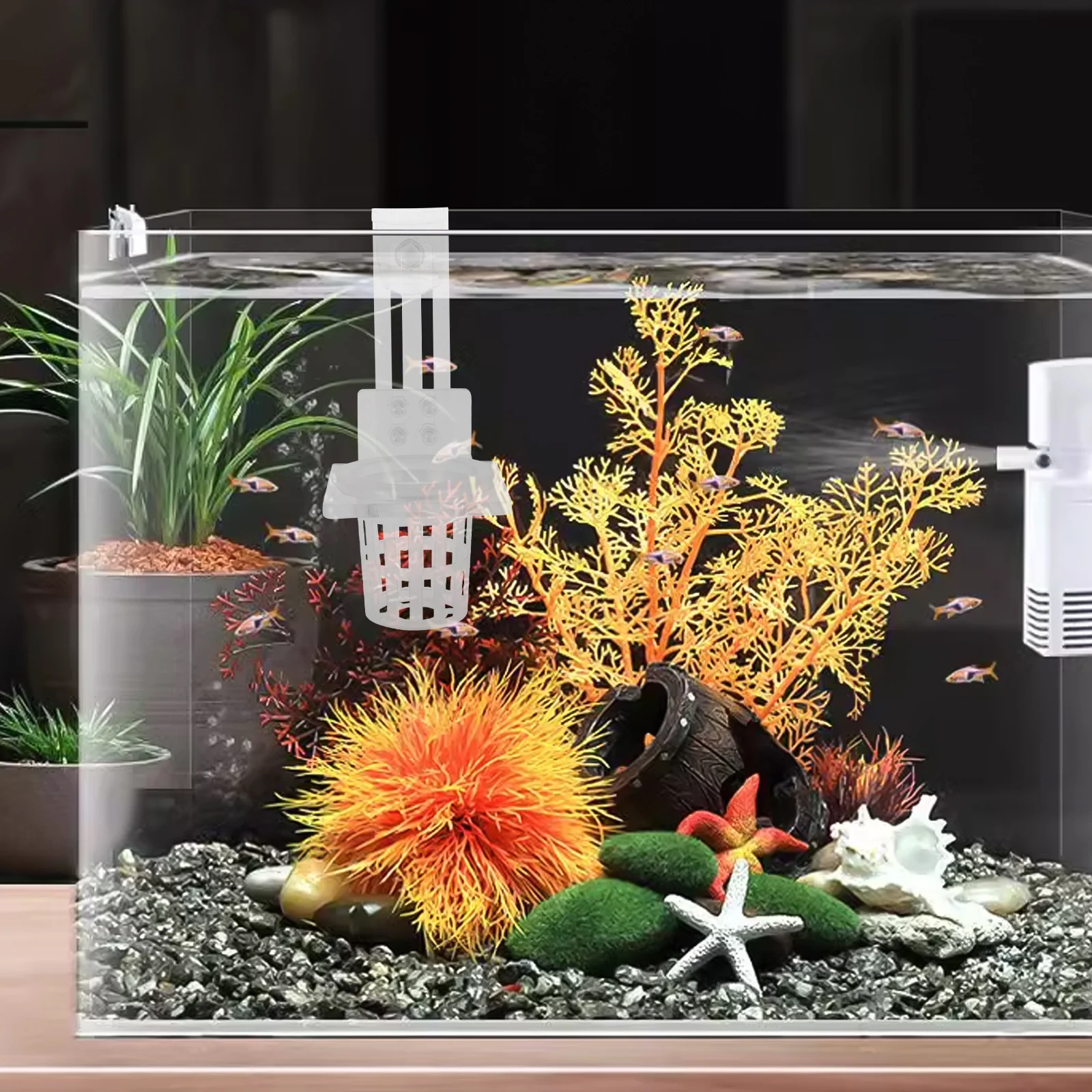 

Fish Tank Plant Pots Aquarium Hanging Planter Aquatic Planting Baskets Plastic Aquatic Plant Pot Wall-Mounted Ventilated Root