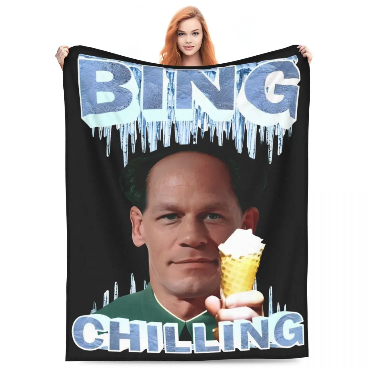 John Cena Bing Chilling Merch Blankets Velvet Bedding Ice Cream Wrestle Throw Blankets Relax Ultra-Soft for Bedroom Bedspread