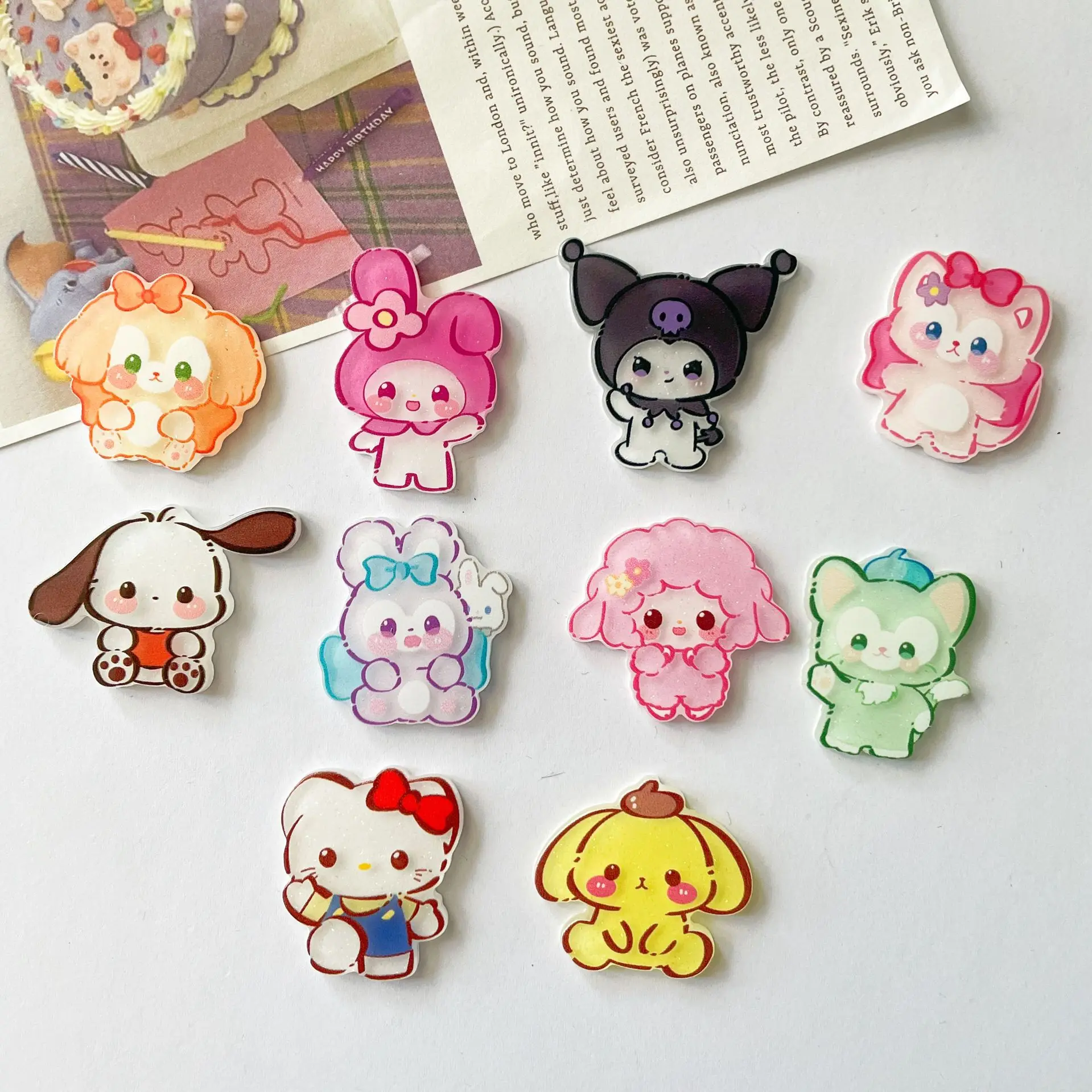 10Pcs New Acrylic Kawaii Cute Cartoon Anime lamb Sticker  Series Clip Book DIY Fashion Hairpin Decoration Crafts