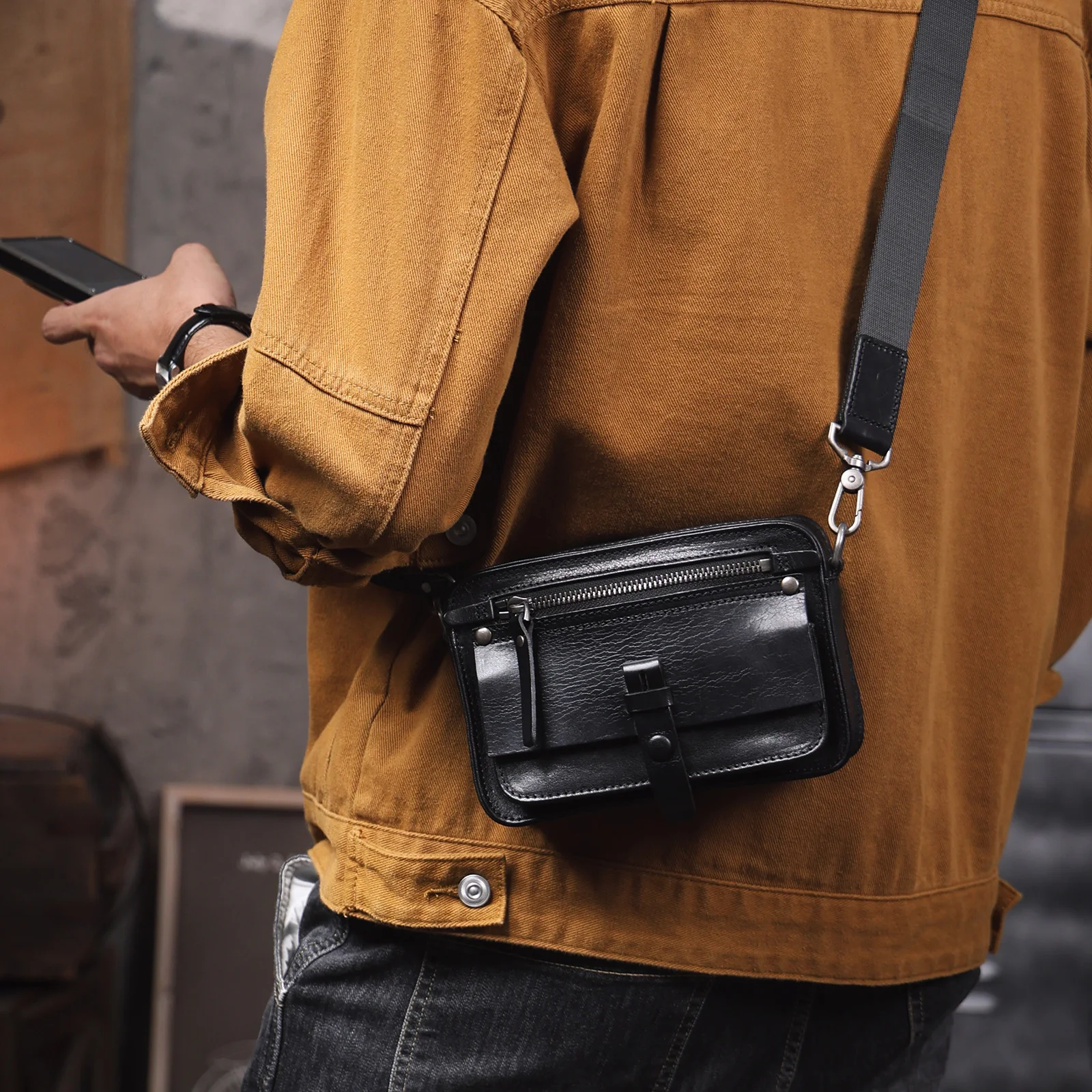 Vintage-Umhängetasche für Herren aus hochwertigem Rindsleder, modische Casual-Crossbody-Tasche, pflanzlich gegerbte Echtleder-Schultertasche – Detail 10
