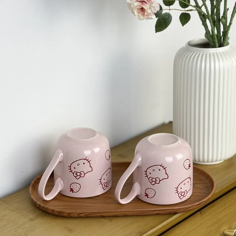 New Sanrio Hello Kitty Hand-Painted Mug, Cute Strawberry Breakfast Cup, Coffee Cup, Water Cup, Ceramic Mug
