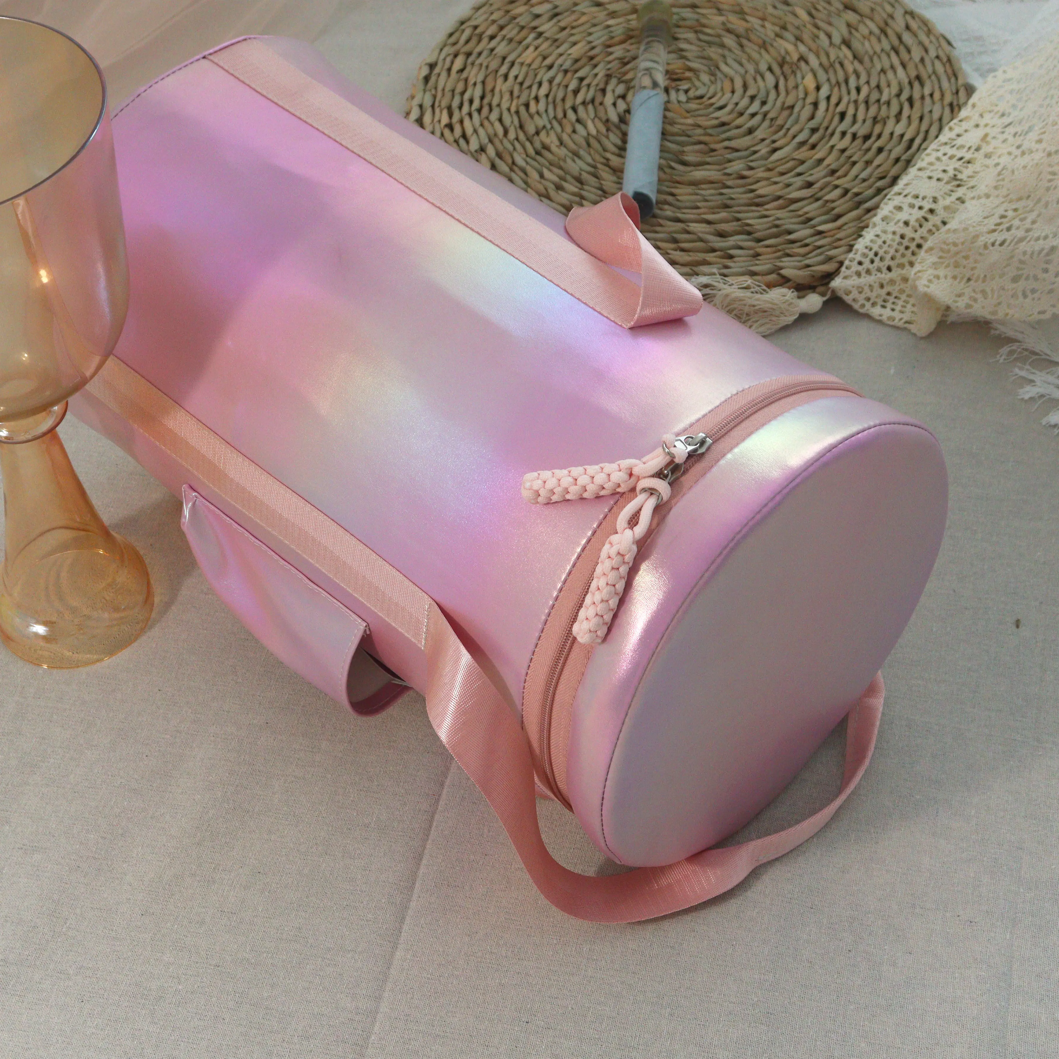 YUN QI QING YIN Iridescent Pink Portable Carry Bag Suitable For 6-8 Inch Crystal Singing Bowl Lightweight Storage Bag Sound Therapy Bowl Travel Protective Handbag For Meditation Sound Bath