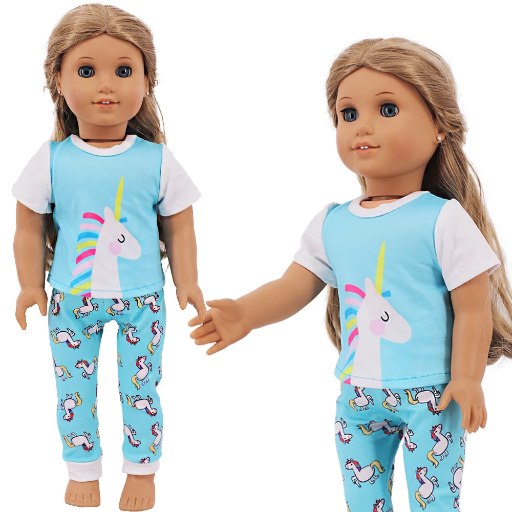 Kawaii Cartoon Pattern Pajamas for 18inch Girl's American&43Cm Baby Reborn Doll Clothes Accessories,Our Generation Baby Girl Toy