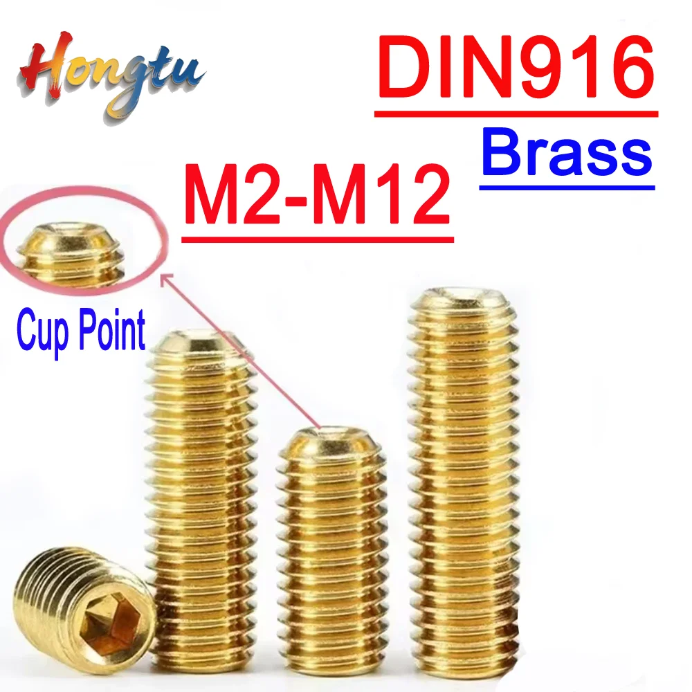 

Hongtu DIN916 Brass Hex Socket Set Screws - Cup Point Grub Screws (M2, M2.5, M3, M4, M5, M6, M8, M10, M12) | Allen Grub Bolts