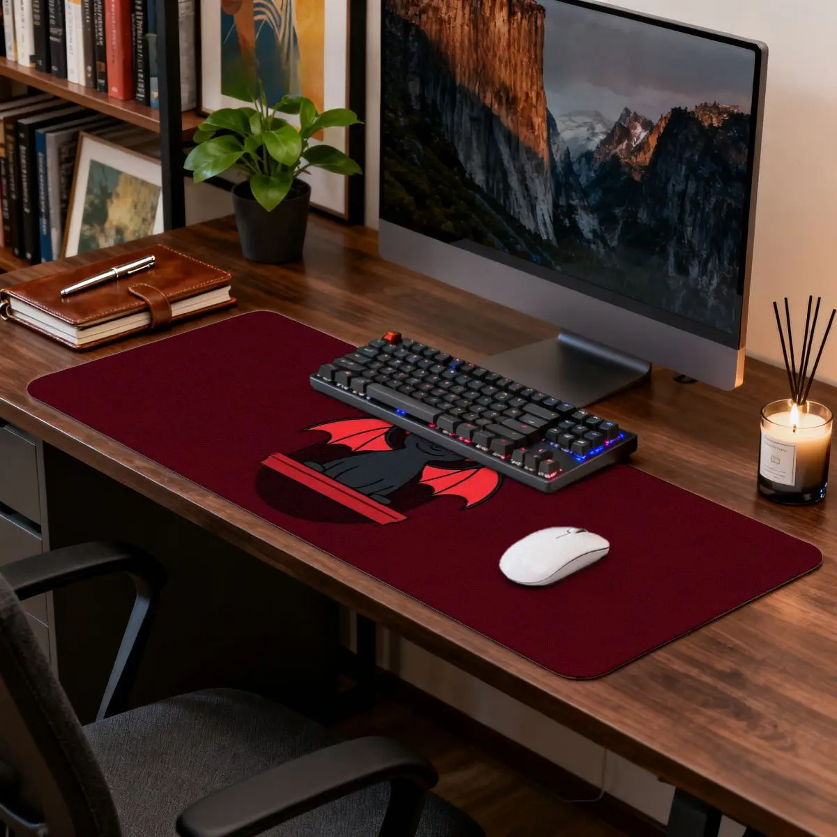 

Red & Black Dragon Mouse Pad, Colorful LED Border, Oversized 2D Print, Durable