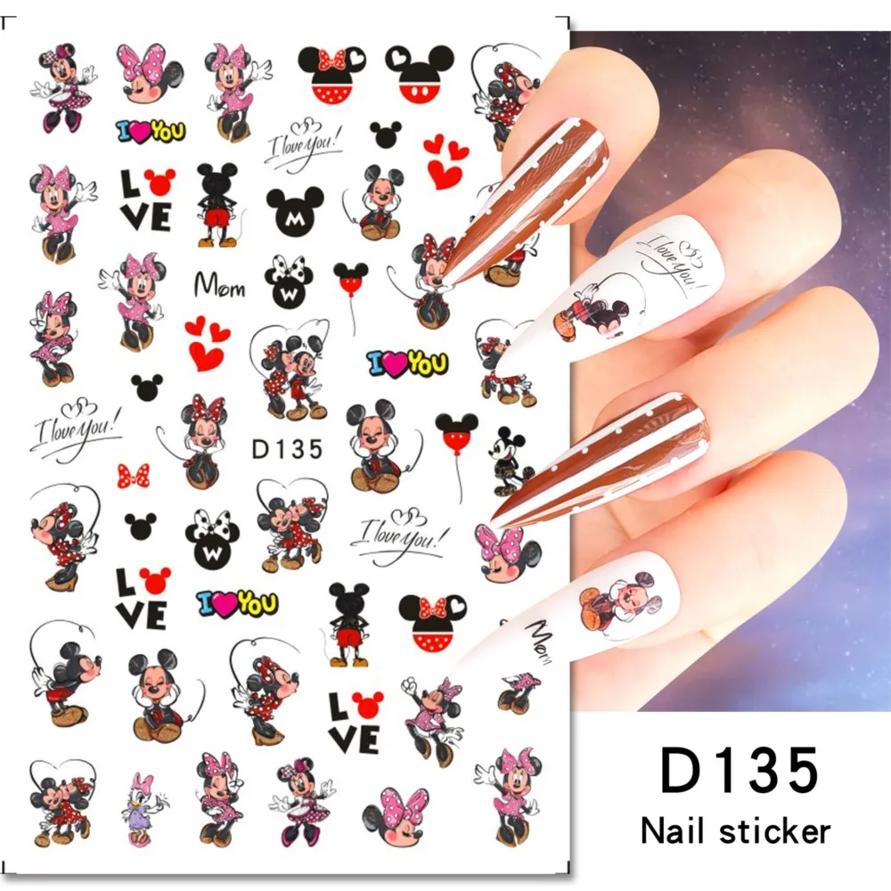 2 Blatt 3D Kawaii Mickey Mouse Nagelaufkleber Niedliche Cartoon-Maus-Klebeaufkleber für Nägel Anime Mickey Decals Nail Art Sliders