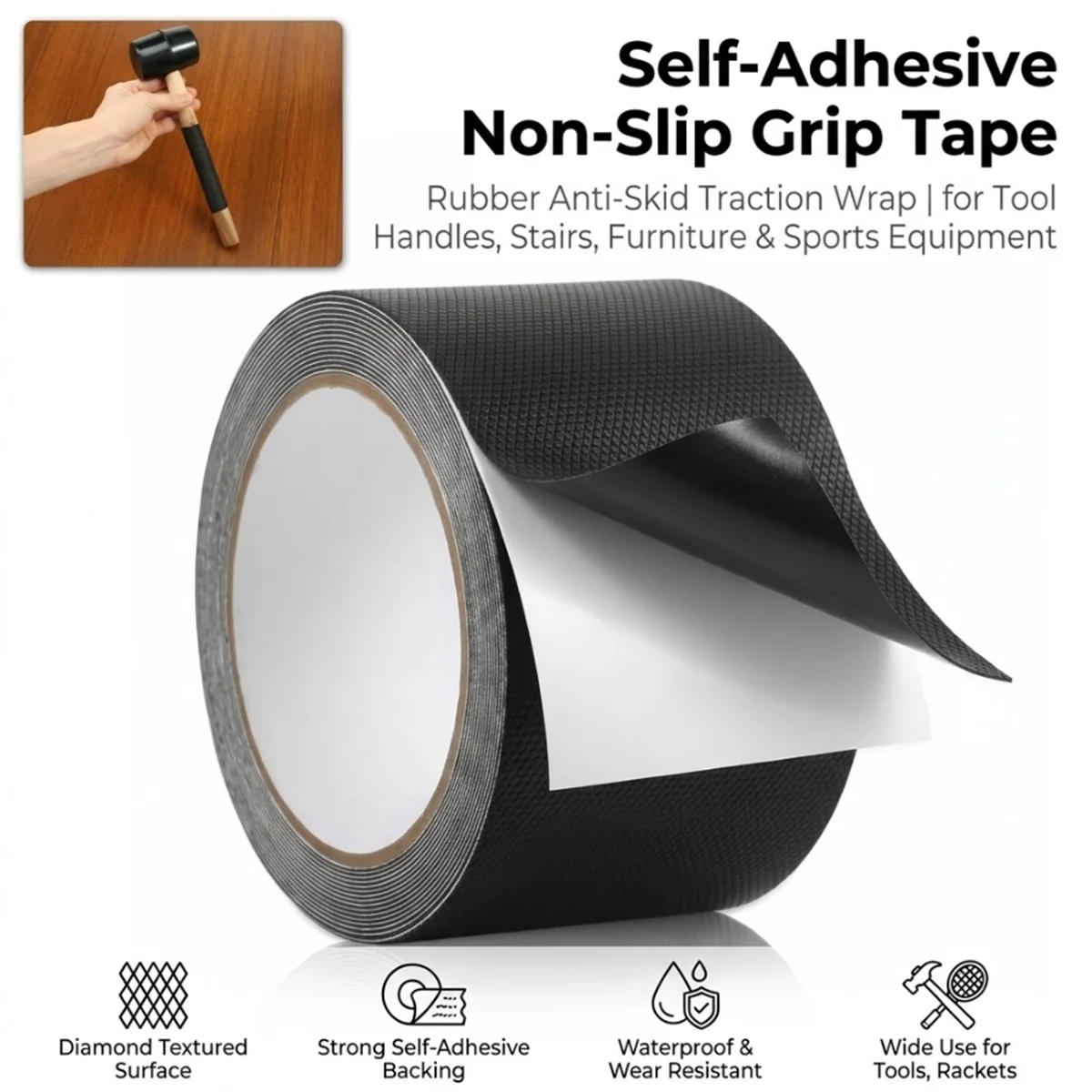 Non Slip Rubber Grip Tape Waterproof Heavy Duty Self Adhesive Traction Decal For Baseball Bat Steering Wheel Stairs 16.5ft Roll