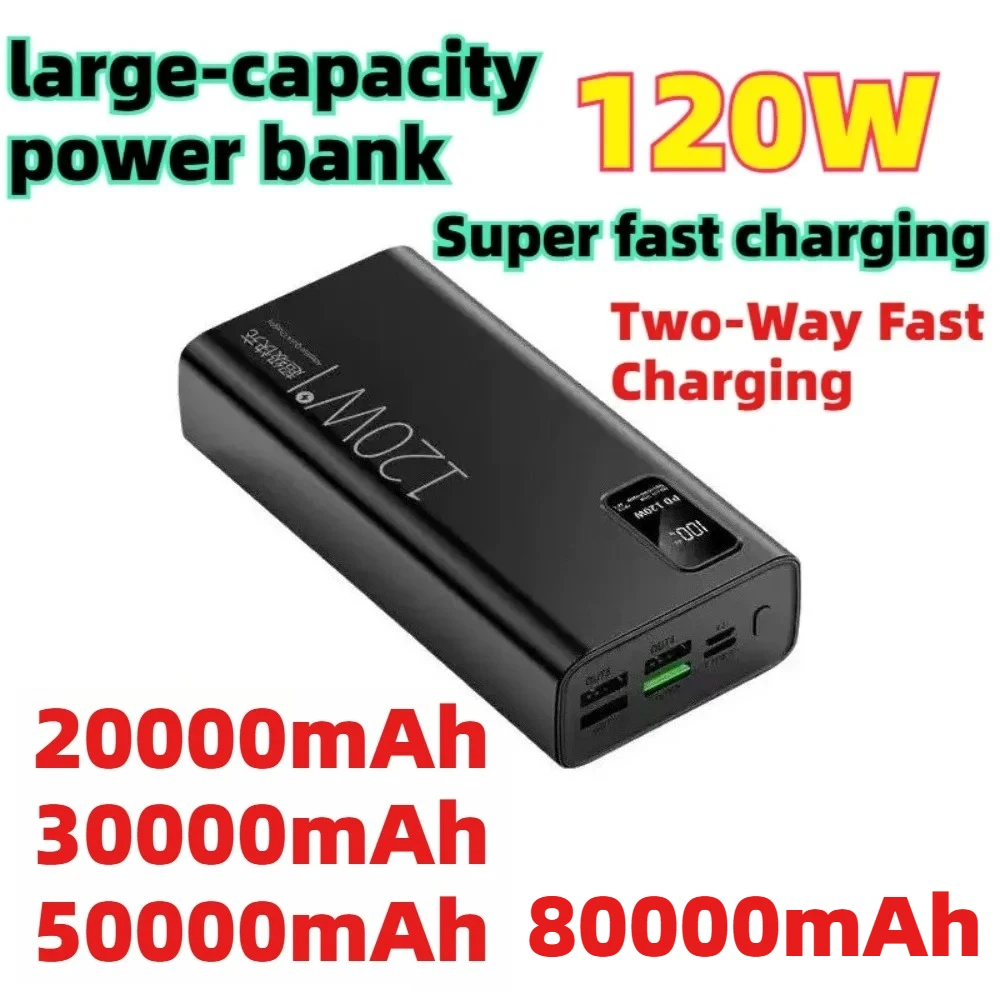 

Powerbank 80000mAh 50000mAh 30000mAh 20000mAh 120W Super Fast Charging Power Bank For Xiaomi iPhone Samsung Power Bank