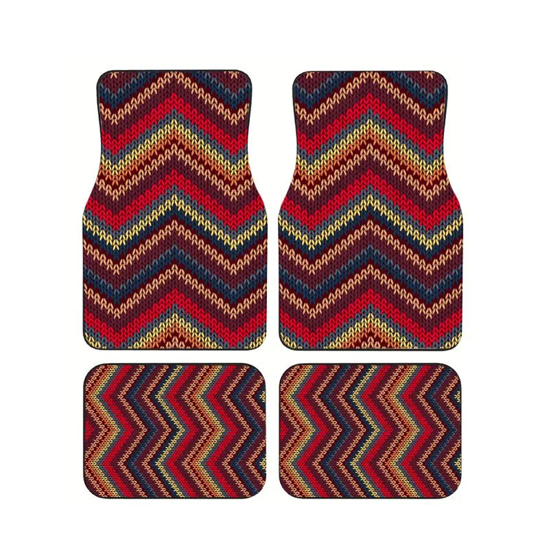 

Knitted Chevron Print Car Floor Mats 4pcs Set Universal Fit Anti Slip Floor Liners For Most Vehicles