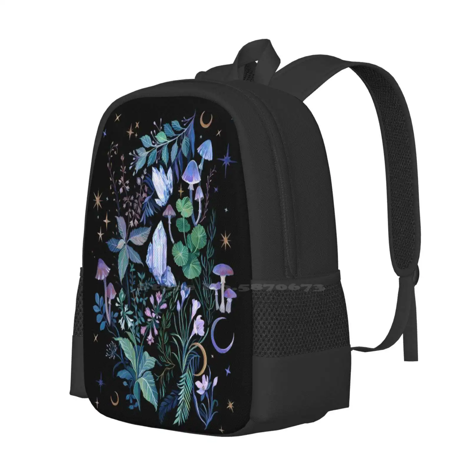 Crystals Gardens Bag Backpack For Men Women Girls Teenage Mushroom Magical Whimsical Crystal Holistic Mystical Moon Star Night