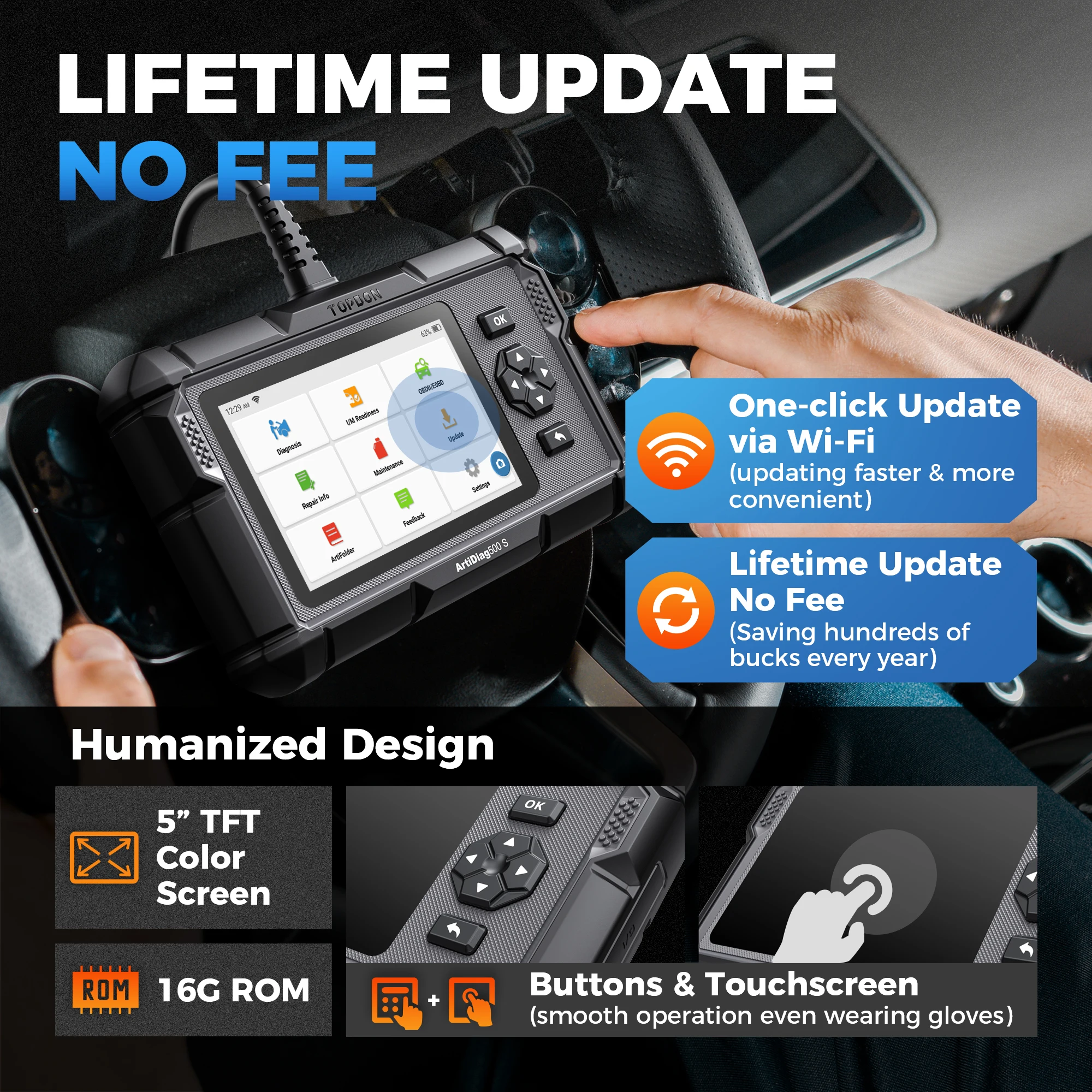 Topdon ArtiDiag500S OBD2 Scanner Car Diagnostic Tool Diagnostic All Systems ABS Airbag DPF Oil Reset Automotive Diagnoses Tool
