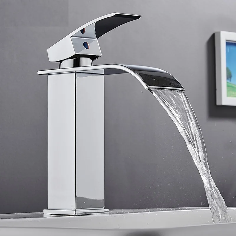 

2025 New Stainless Steel Waterfall Faucet for Bathroom Sink,Luxury Mirror Finish Waterfall Tap,Splash-Free Cold Hot Water Mixer