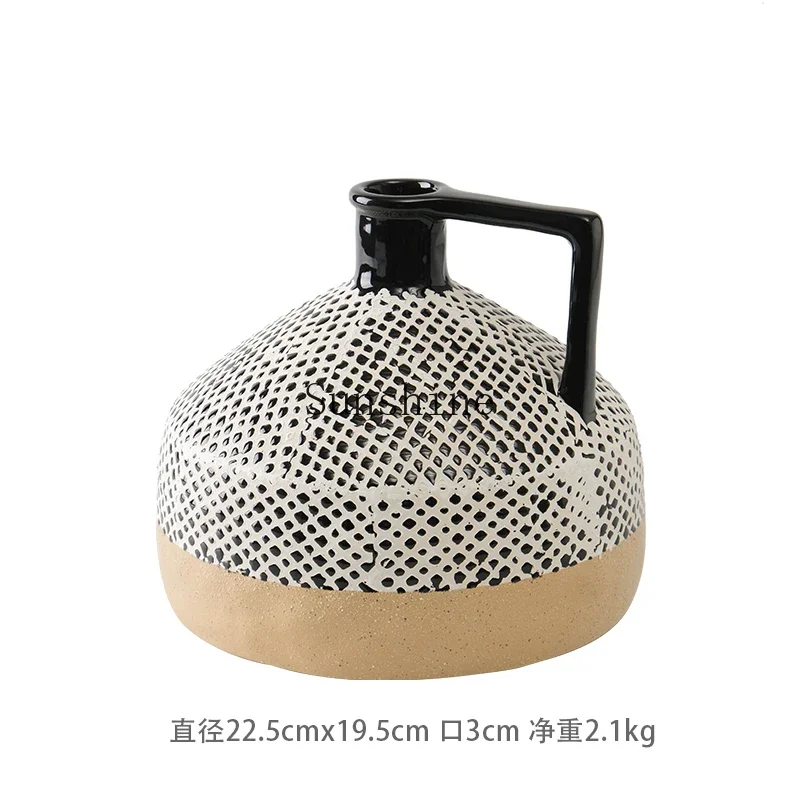 Wabi Sand Wind Medieval Vase Soft Black and White Small-mouthed Flower Vase