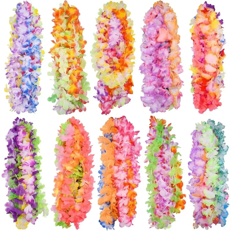 100 counts Artificial Hawaii Flower Garland Hawaiian Artificial Flowers Neck Loop, Luau Leis Necklaces for Hula Leis Dance