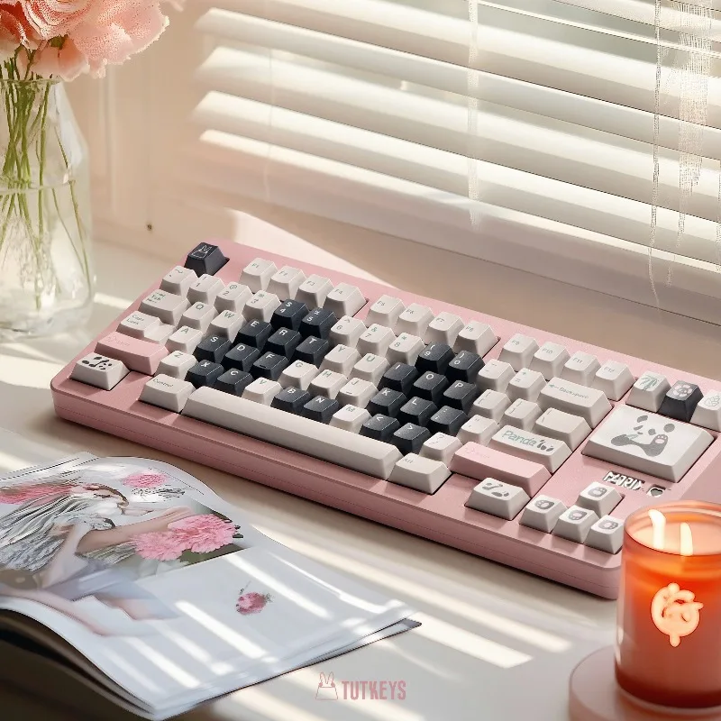 Cute Panda Theme Keycaps Set Customized PBT Sublimation Cherry Profile Keyboard Cap for Mechanical Keyboard Accessories Gifts