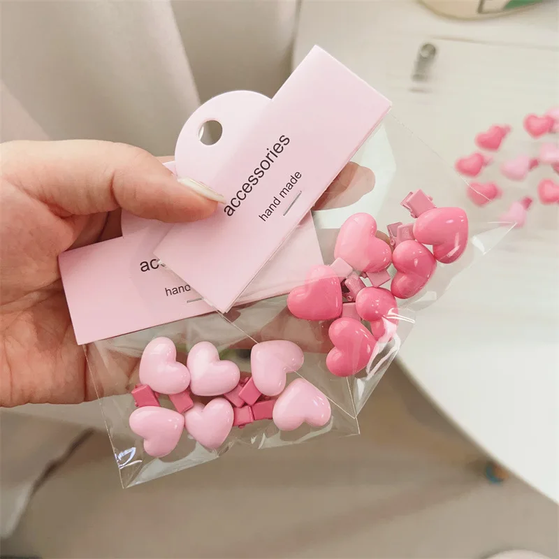 6Pcs/Set Heart Hairpins Girls Peach Pink Color Mini Small Bangs Clip Side Hair Clip Simple Headwear Girls Y2K Korean Accessories