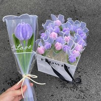 1/3PCS Handmade Tulip Flowers Bouquet Twisted Stick Finished Knitted Pink Flowers Couple Gifts Romantic Wedding Party Decoration