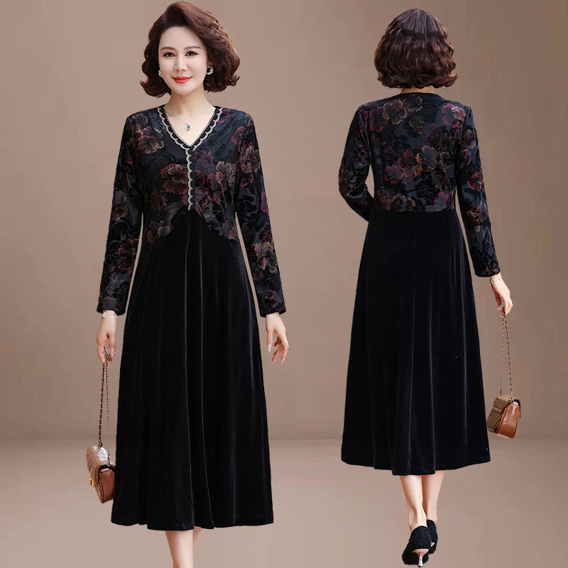 الخريف مزاجه أنيقة المرأة فستان بفتحة عنق على شكل v 2025 الذهب المخملية حجم كبير بأكمام طويلة فستان الشارع في الهواء الطلق مصمم #3