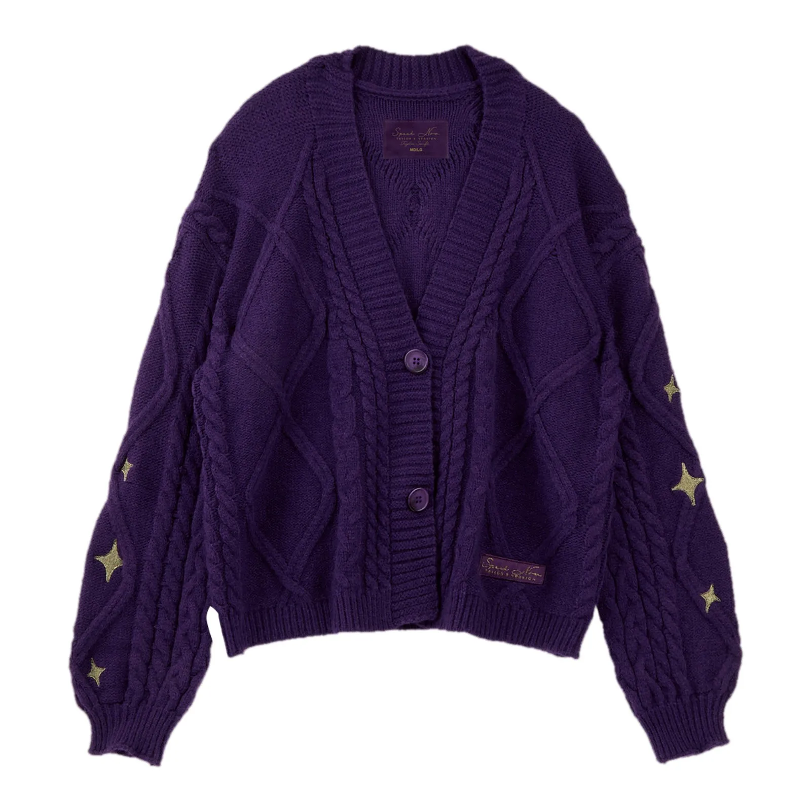 Vintage Knitted Cardigan Purple Women Star Button Knit Loose Sweater Coat Long Sleeve Autumn Winter Warm Preppy Knitwears