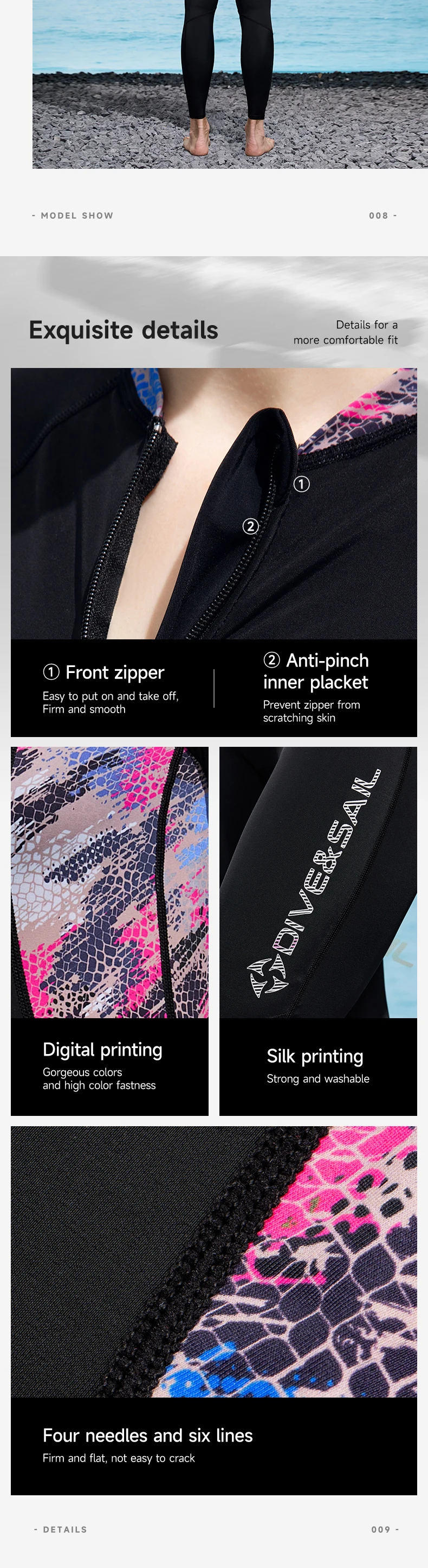 Tauchhautanzug für Damen und Herren, Ganzkörper-Rashguard, Badebekleidung, dünner Neoprenanzug, einteiliger Badeanzug, schnell trocknend, UV-Schutz – Detail 10