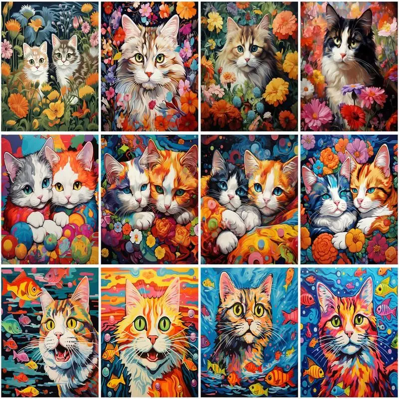 

CHENISTORY Pictures By Number Flower Cat Kits Home Decor Painting By Numbers Animal Drawing On Canvas HandPainted Art Gift