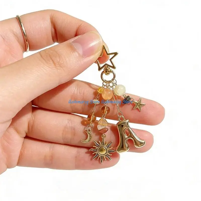 573B Stylish Letter Keyring Trendy Star Moon Alloy Letter Hanging Ornament For Handbag Keys Jewelry Y2K Inspired Gift