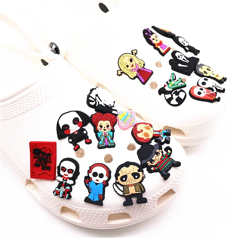 Halloween Horror Movie Style Shoe Charms PVC Grim Reaper Chainsaw Wizard Murderer Designer Clogs Accessories Decorations