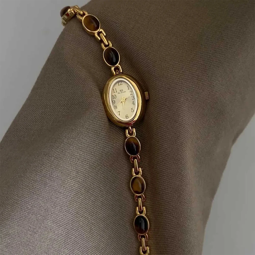 BS Bee Sister Золотые часы с овальным циферблатом для женщин, винтажные кварцевые женские часы из сплава, модные повседневные женские наручные часы