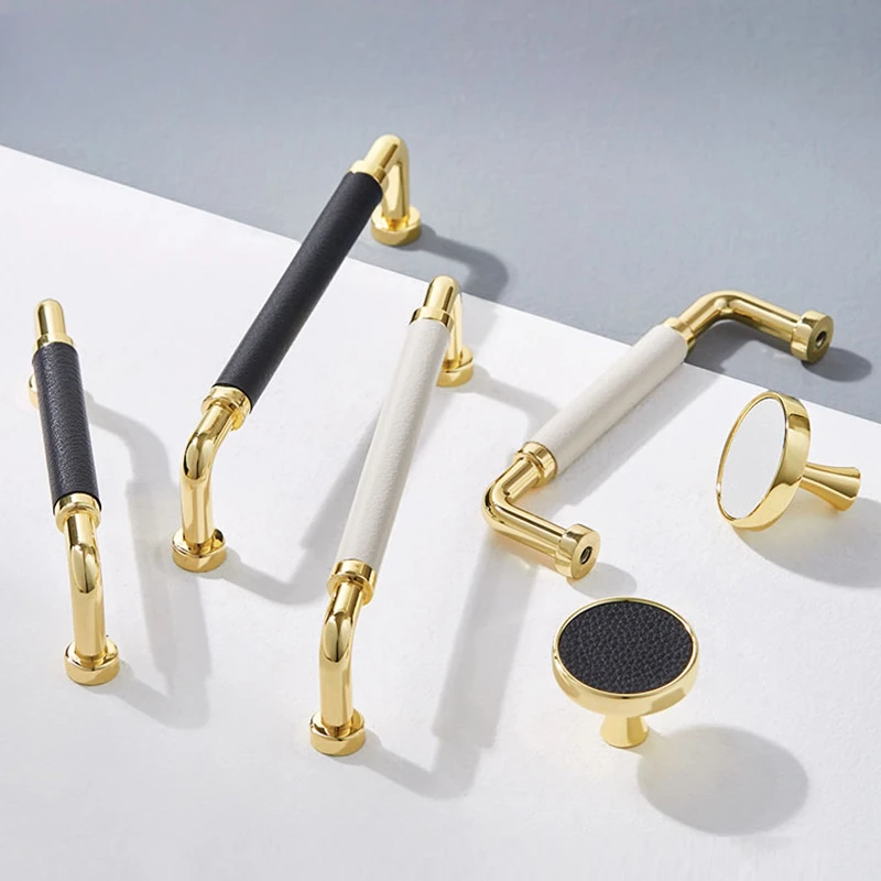 

Light luxury Gold cabinet door handle Gold black white leather modern simple cabinet door single-hole handle Cabinet Pulls