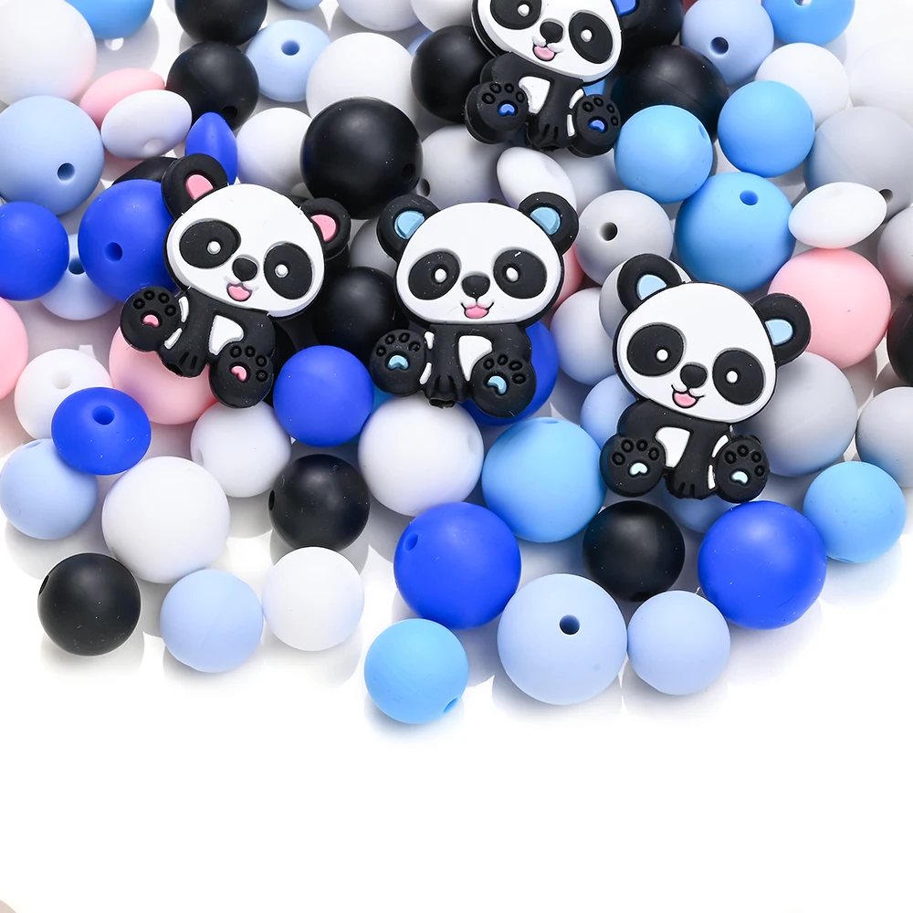 76 Pz Nuovo Cartone Animato Panda Bambino Silicone Massaggiagengive Perline FAI DA TE Infantile Da Masticare Allattamento Massaggiagengive Merci Giocattolo Ciuccio Catena Che Fanno Accessori